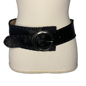 Express Black Leather Wide Belt X Stitch Silver Buckle Statement Large